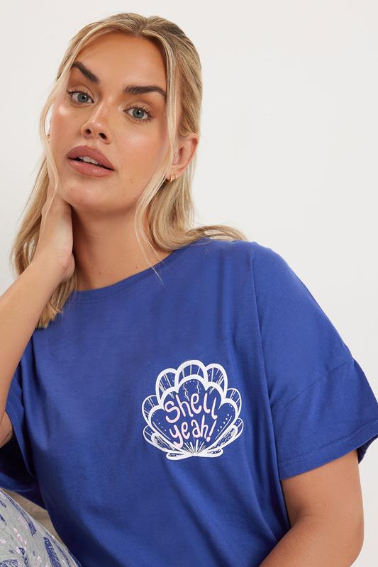 Evans YOURS Curve Blue 'Shell Yeah' Graphic Cropped Pyjama Set