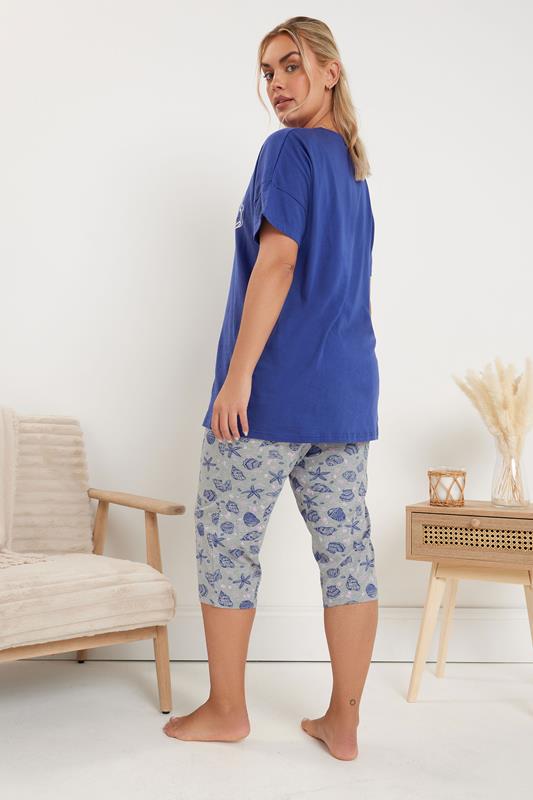 Evans YOURS Curve Blue 'Shell Yeah' Graphic Cropped Pyjama Set