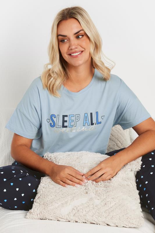 Evans YOURS Curve Blue 'Sleep All Weekend' Wide Leg Pyjama Set