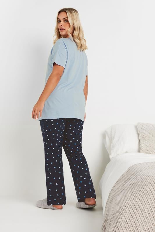 Evans YOURS Curve Blue 'Sleep All Weekend' Wide Leg Pyjama Set