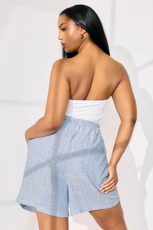 Evans YOURS Curve Blue Stripe Tie Front Linen Shorts