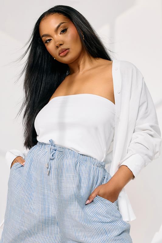 Evans YOURS Curve Blue Stripe Tie Front Linen Shorts