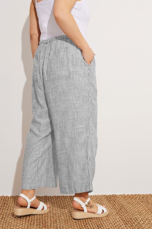 Evans YOURS Curve Blue Stripe Wide Leg Ankle Grazer Linen Trousers