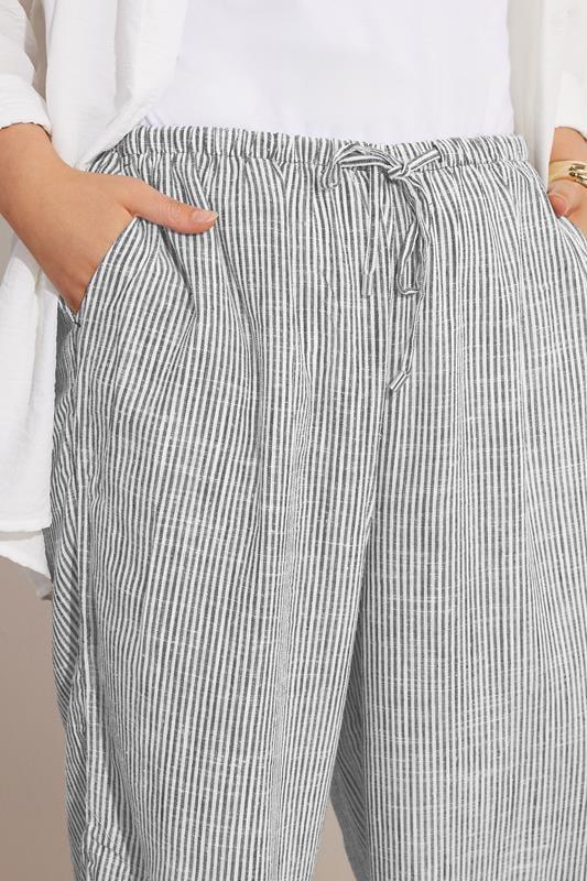 Evans YOURS Curve Blue Stripe Wide Leg Ankle Grazer Linen Trousers