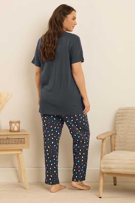 Evans YOURS Curve Blue 'Sunday Vibes' Slogan Print Wide Leg Pyjama Set