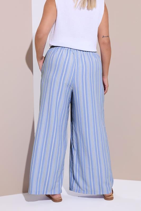 Evans YOURS Curve Blue Textured Stripe Wide Leg Trousers
