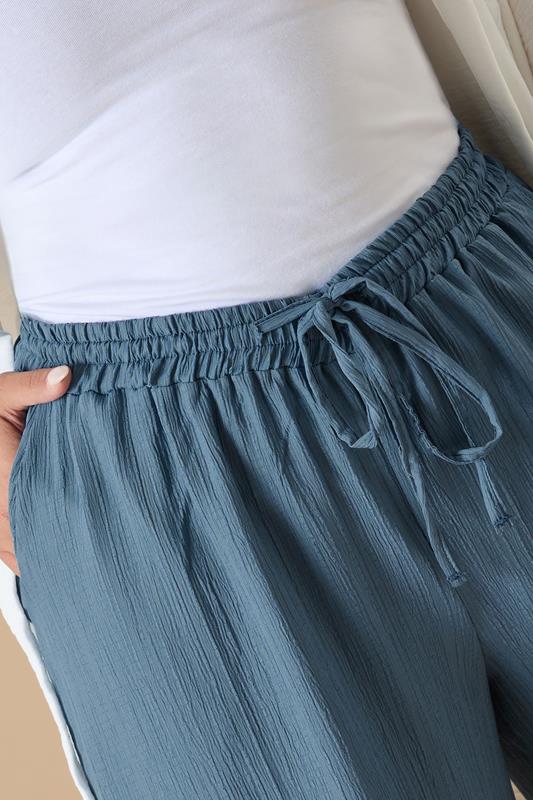 Evans YOURS Curve Blue Textured Tie Front Wide Leg Trousers