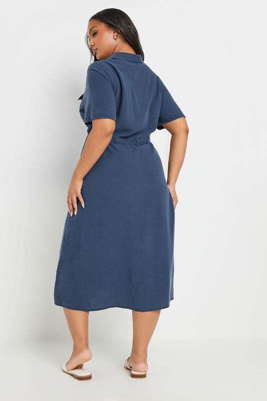 Evans YOURS Curve Blue Tie Waist Chambray Shirt Dress