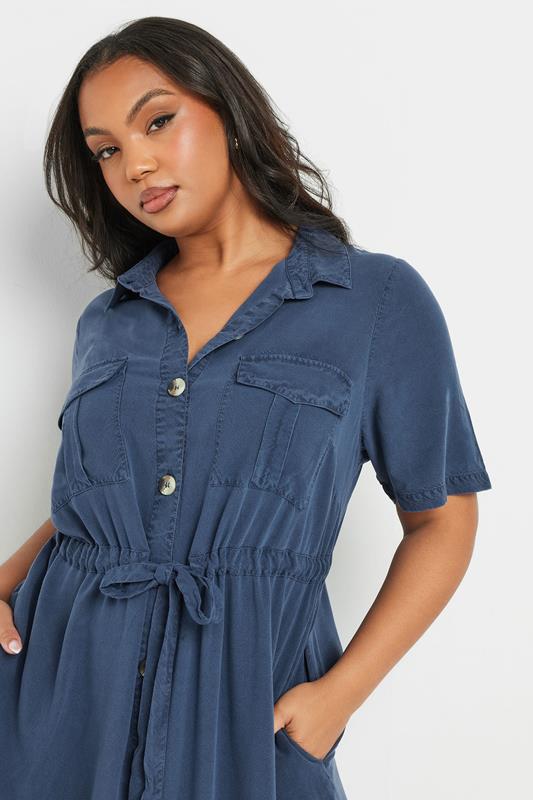 Evans YOURS Curve Blue Tie Waist Chambray Shirt Dress