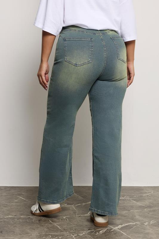 Evans YOURS Curve Blue Washed Effect Wide Leg Jeans