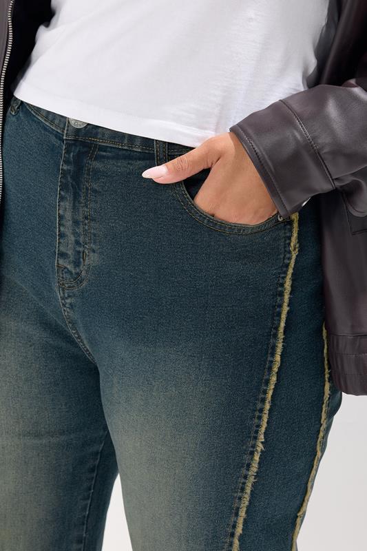 Evans YOURS Curve Blue Washed Fray Seam Wide Leg Jeans