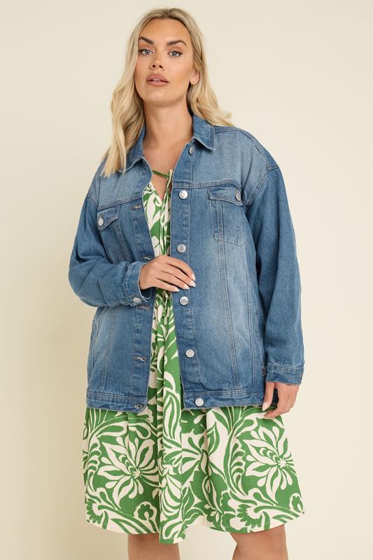 Evans YOURS Curve Blue Washed Oversized Denim Jacket