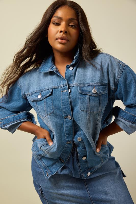 evans YOURS Curve Blue Washed Oversized Denim Jacket