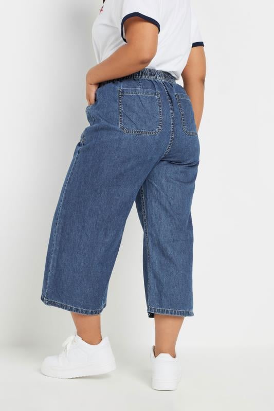 Evans YOURS Curve Blue Wide Leg Cropped Denim Jeans