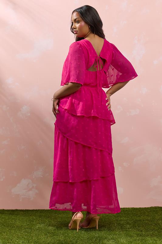 Evans YOURS Curve Bright Pink Dobby Frill Maxi Dress