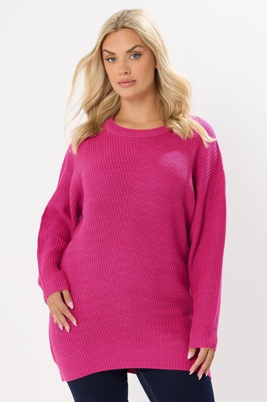 evans YOURS Curve Bright Pink Essential Knitted Jumper
