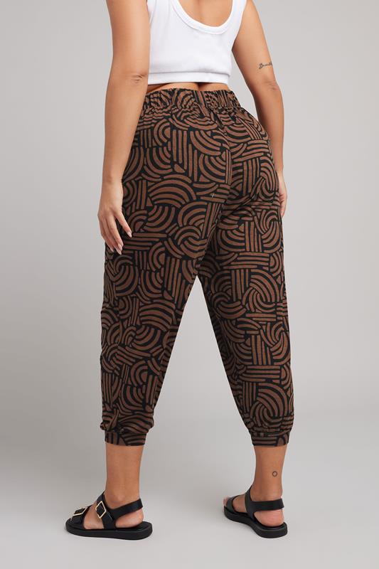 Evans YOURS Curve Brown Abstract Print Cropped Harem Joggers