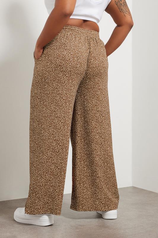 Evans YOURS Curve Brown Abstract Spot Print Textured Wide Leg Trousers