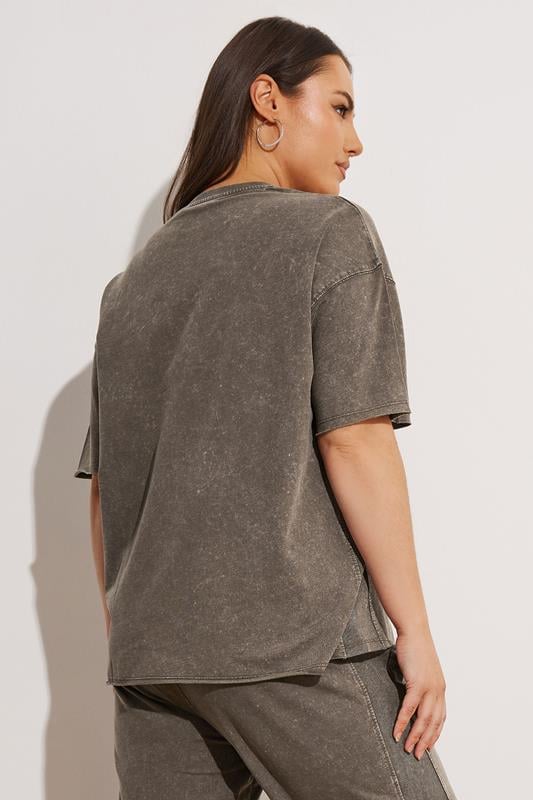 Evans YOURS Curve Brown Acid Wash Sweat T-Shirt & Joggers Set