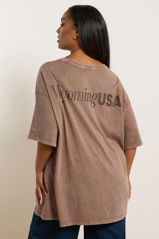 Evans YOURS Curve Brown Autumnal Print Relaxed T-Shirt