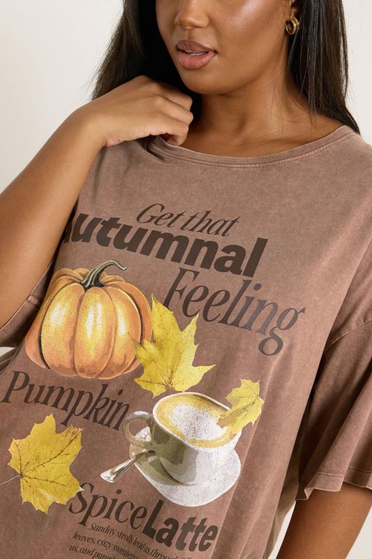 Evans YOURS Curve Brown Autumnal Print Relaxed T-Shirt