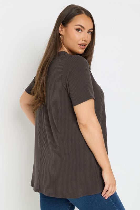 Evans YOURS Curve Brown Button Front Ribbed Swing Top