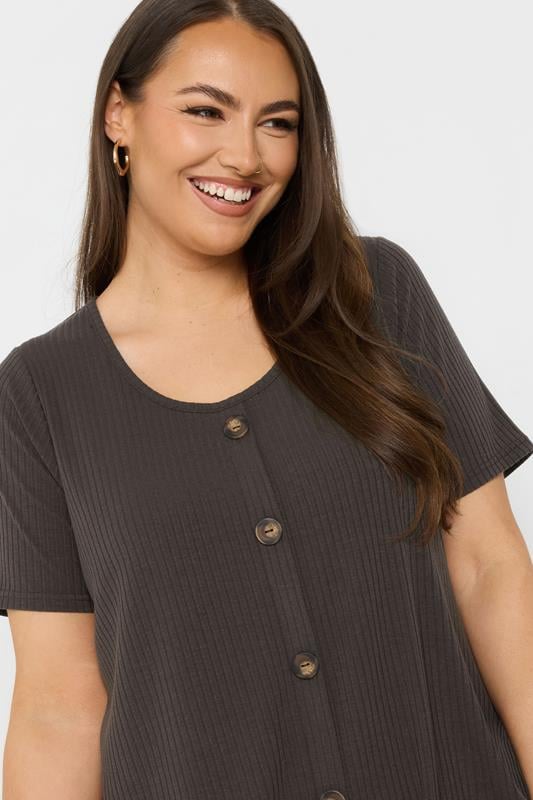 Evans YOURS Curve Brown Button Front Ribbed Swing Top