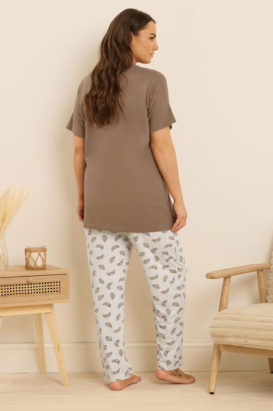 Evans YOURS Curve Brown 'Coffee Club' Wide Leg Pyjama Set