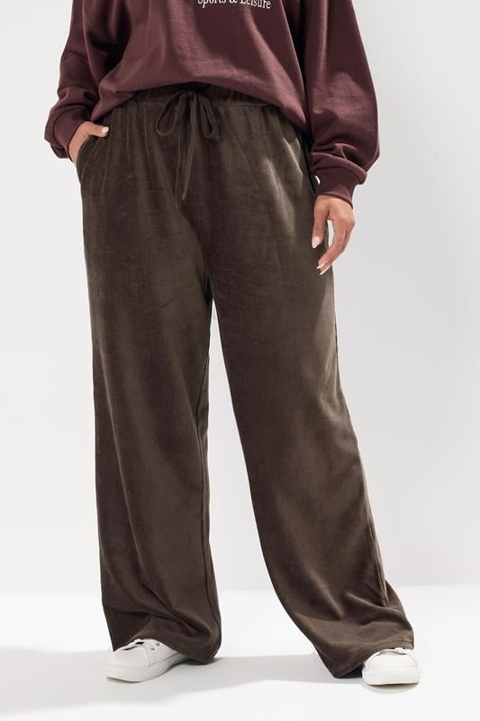 Evans YOURS Curve Brown Cord Drawstring Wide Leg Trousers
