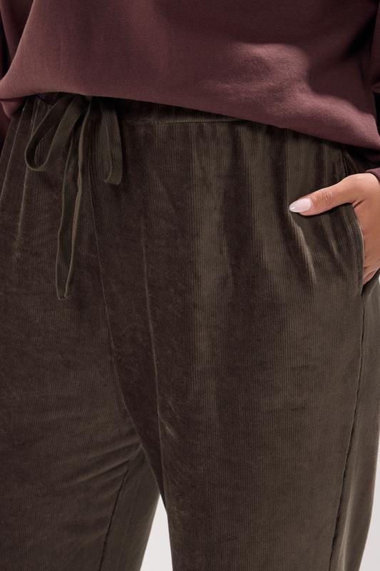 Evans YOURS Curve Brown Cord Drawstring Wide Leg Trousers