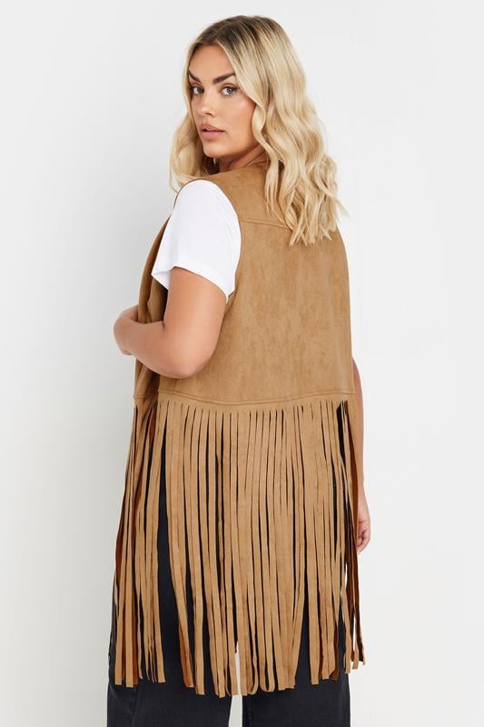Evans YOURS Curve Brown Faux Suede Fringe Waistcoat