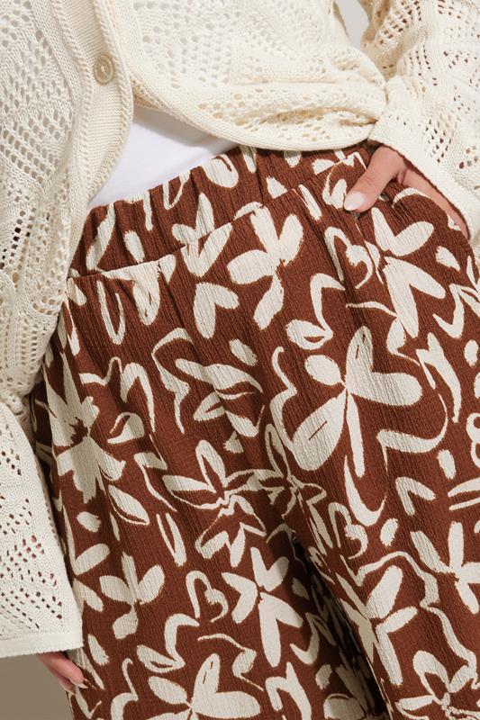 Evans YOURS Curve Brown Floral Print Textured Midaxi Culottes