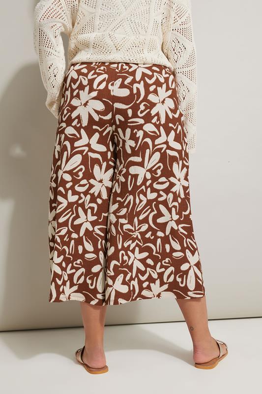 Evans YOURS Curve Brown Floral Print Textured Midaxi Culottes
