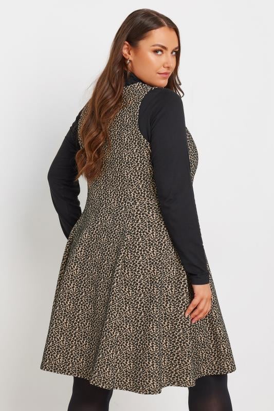 Evans YOURS Curve Brown Leopard Print Bow Tie Pinafore Dress