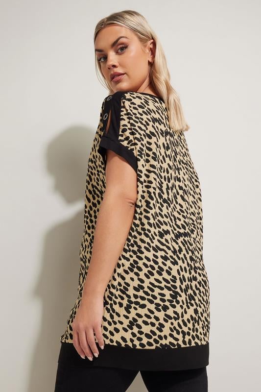 Evans YOURS Curve Brown Leopard Print Eyelet Detail Top