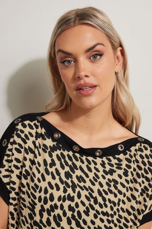 Evans YOURS Curve Brown Leopard Print Eyelet Detail Top