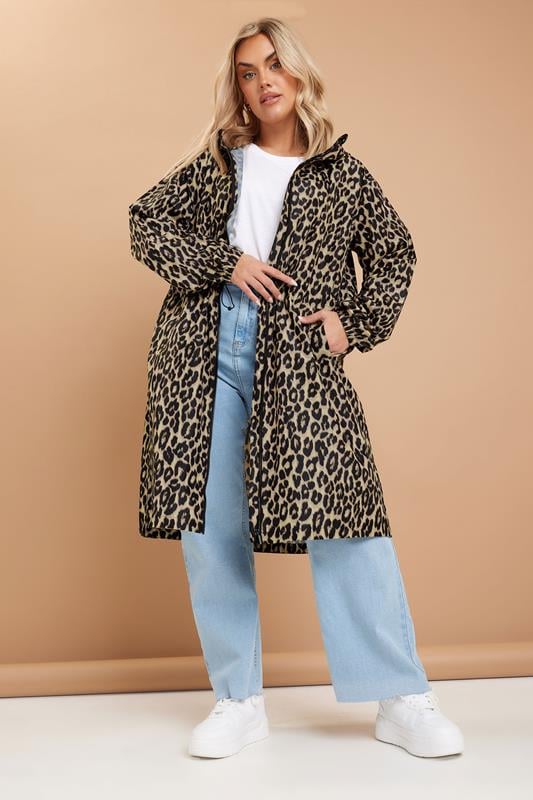 Evans YOURS Curve Brown Leopard Print Longline Parka Jacket