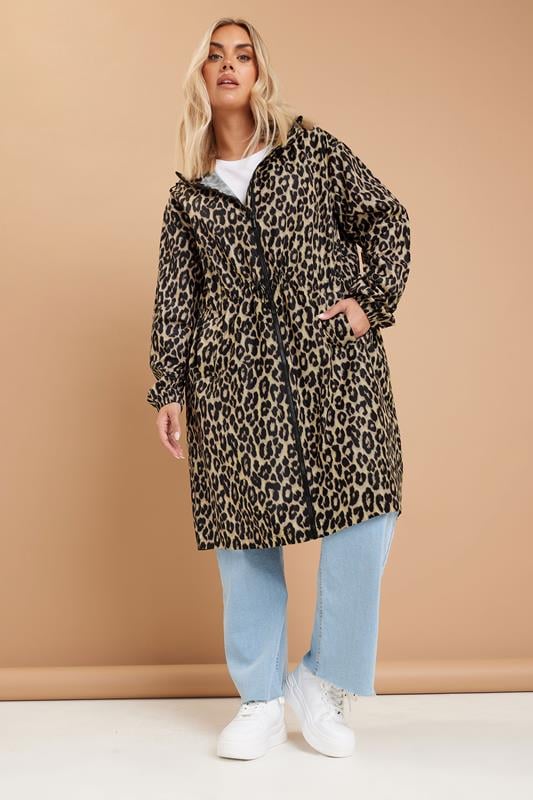 evans YOURS Curve Brown Leopard Print Longline Parka Jacket