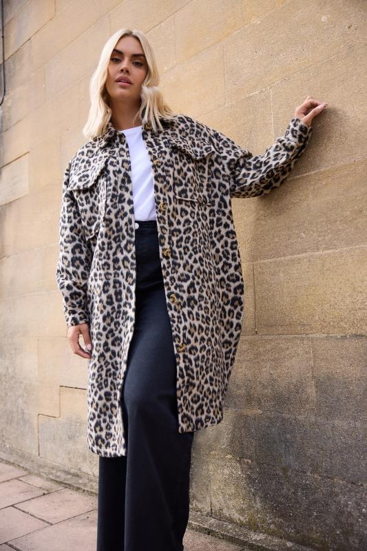 evans YOURS Curve Brown Leopard Print Longline Shacket