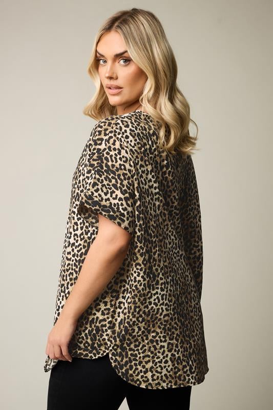 Evans YOURS Curve Brown Leopard Print Metal Trim Blouse