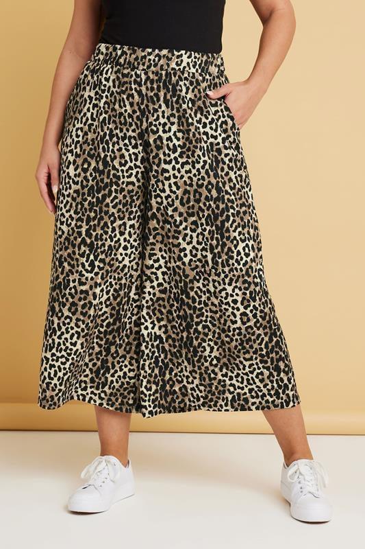 Evans YOURS Curve Brown Leopard Print Midaxi Culottes