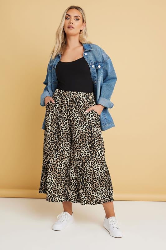 evans YOURS Curve Brown Leopard Print Midaxi Culottes