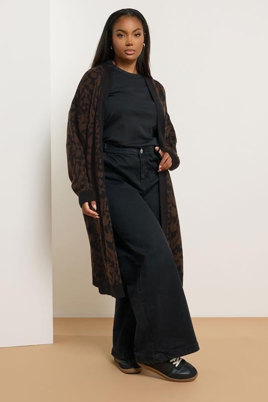Evans YOURS Curve Brown Leopard Print Midi Cardigan