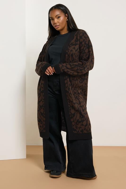 evans YOURS Curve Brown Leopard Print Midi Cardigan