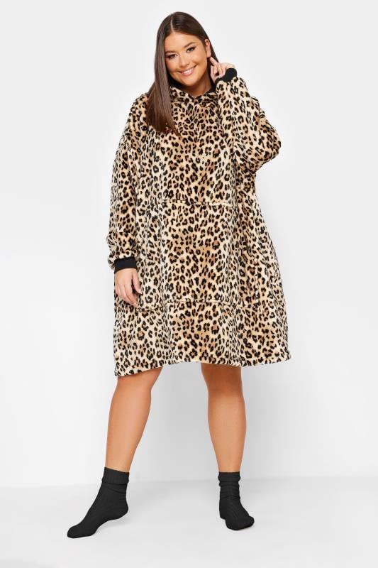 Evans YOURS Curve Brown Leopard Print Snuggle Hoodie