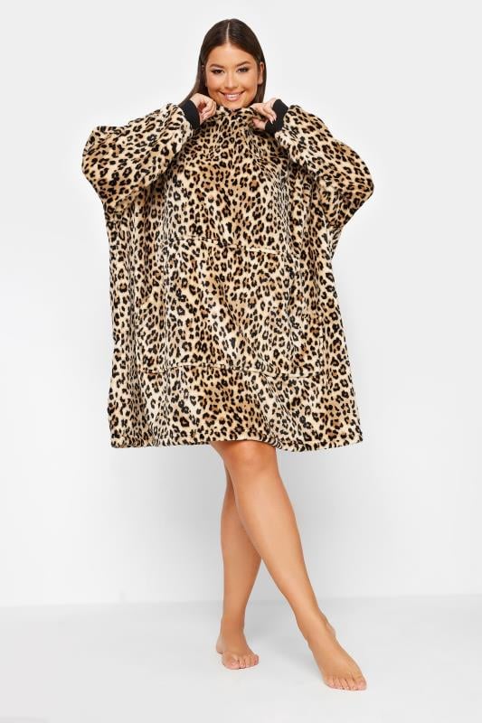 Evans YOURS Curve Brown Leopard Print Snuggle Hoodie