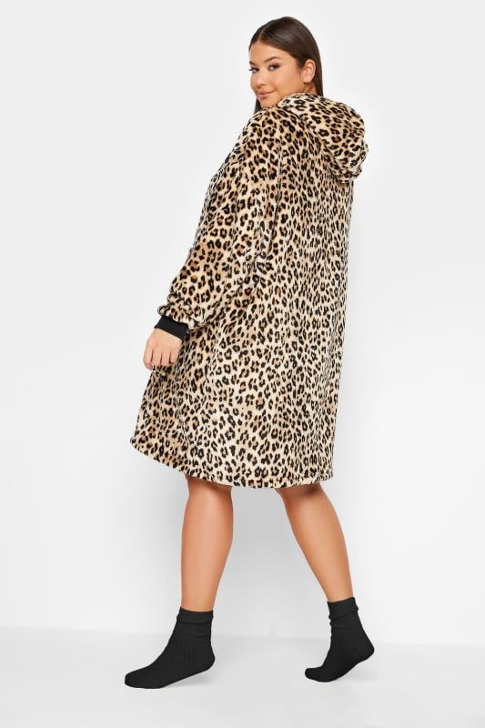 Evans YOURS Curve Brown Leopard Print Snuggle Hoodie