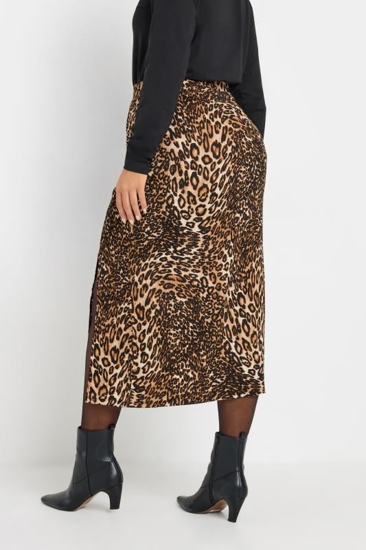 Evans YOURS Curve Brown Leopard Print Split Hem Midi Skirt