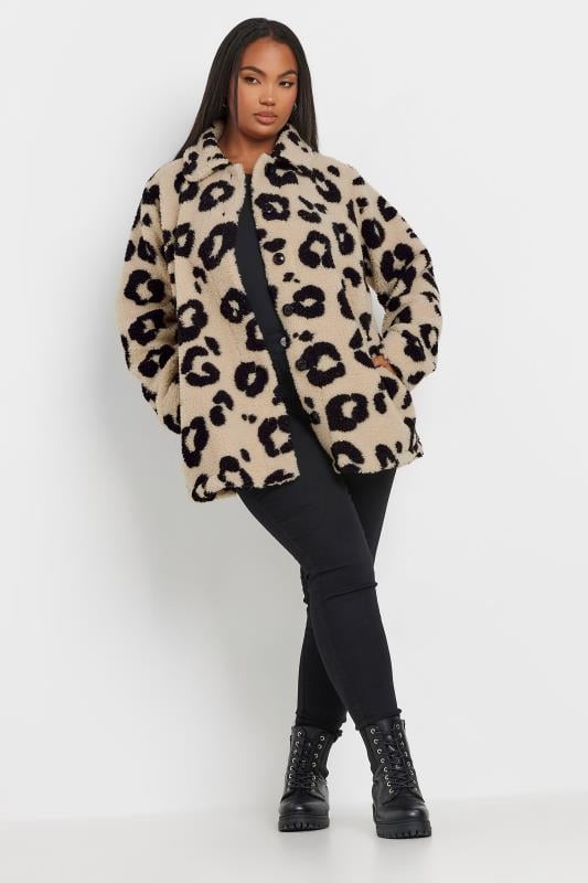 Evans YOURS Curve Brown Leopard Print Teddy Fleece Jacket