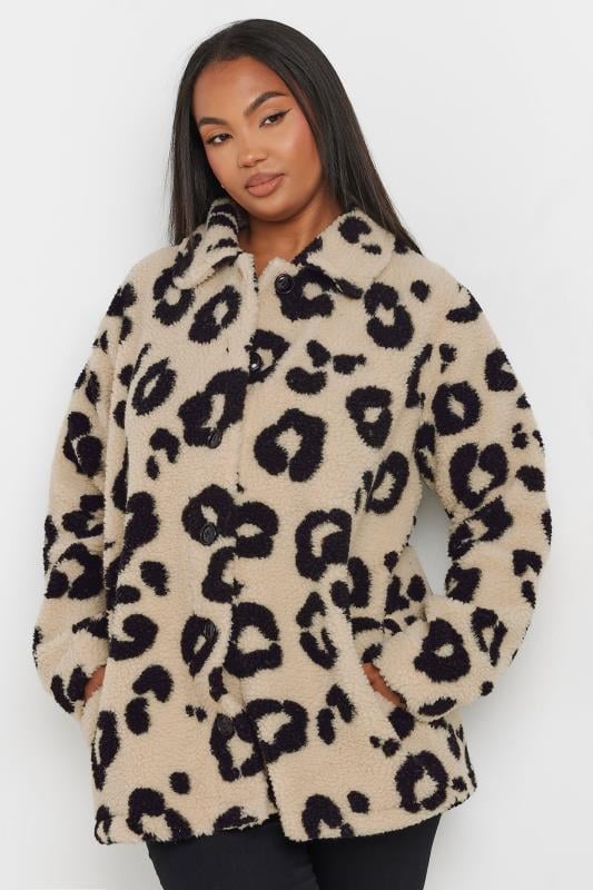 evans YOURS Curve Brown Leopard Print Teddy Fleece Jacket